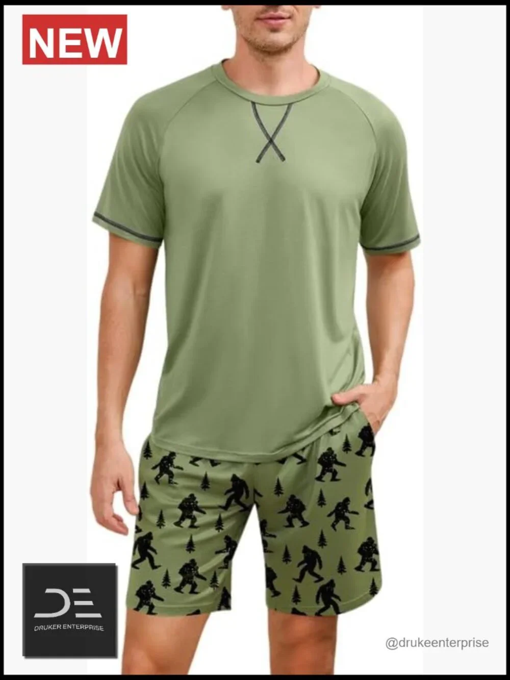 Men's Cotton Pajama Set Short Sleeve Summer Sleepwear 2 Piece with Pockets